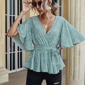 Green leopard blouse
